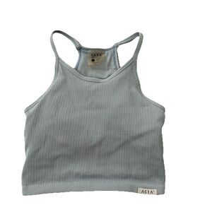 ACTA Seamless Ribbed Longline Tank Bra Top Small Blue Active Athleisure Padded